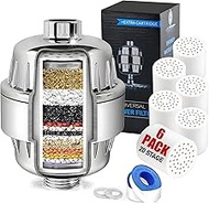 Shower Head Filter for Hard Water & Hair - 6 Replacement Cartridges -20 Stage - Water Softener to Re