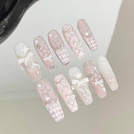 handmade nails nails Cute Cute Girl Lace Handmade Flashing Wearable French Bow High-End Cute Nails W