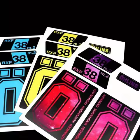 1SET Stylish Holographic Bike Stickers Pack - RXF 38 m.2 and Advanced Suspension Tech Öhlins Decals