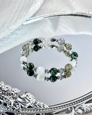 優雅龍族後裔水晶手鍊 - 醫療鋼/綠龍晶/綠碧髮晶/拉長石/白月光