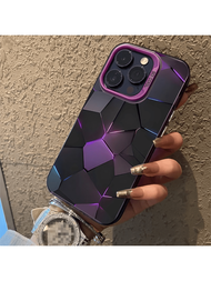 1個紫色鉆石幾何圖案霧面防滑防震手機殼,適用於iphone 7/8/11/12/13/14/15/x/xr/xs/plus/pro/pro Max/se2