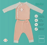 Bộ quần áo dài tay cúc bấm chéo phối màu cho em bé sơ sinh Boube vải sợi tre Bamboo thông minh thoải