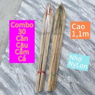 30 cần câu cắm cá lóc trê rô... dây chỉ nylon chắc lưỡi 8 cần dẻo