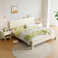 Cream Style Bed Frame with Storage White Solid Wood Single Minimalist Bedroom Double High Box Storage King/ Queen Bed