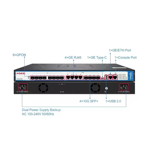 HSGQ-G08R 8Port GPON OLT with 4* 10GE SFP+ Port,4*10/100/1000M RJ45 Port,8*GPON Port ,1*Type-c Port 