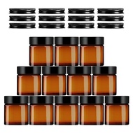 12 Pack 4oz Amber Glass Jars Empty Cosmetic Containers with 12 Metal Lids & 12 Plastic Lids Inner Li