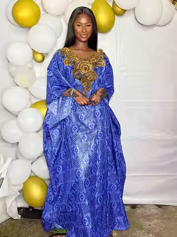 Elegant African Boubou Dresses for Women, Long Sleeve Party Wear Ankara Long Gown with Scarf Set, Hi