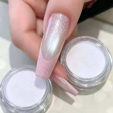 1jar Sparkle Iridescent White Nail GlitterPowder Reflective White Diamond Nail Powder 0.3grams Frenc