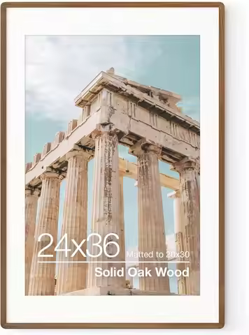 24x36 Poster Frame | Solid Oak Wood 24 x 36 Picture Frame | 24x36 Poster Frame With Mat For 20x30 | 