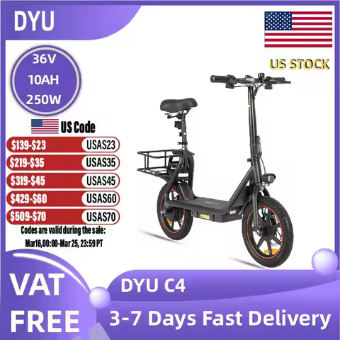 DYU C4 Adult Electric Bicycle 36V 10AH battery E-bike 250W motor city Commuting ebike 14 Tire Foldab