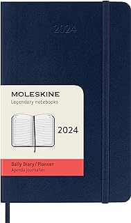 Moleskine DSB2012DC2Y24 Notebook, Beginning January 2024, 12 Months, Daily Diary Soft Cover, Pocket Size (W x H x H): 3.5 x 5.5 inches (9 x 14 cm), Sapphire Blue