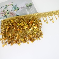 2/5Yard Five-Pointed Star Laser Sequin Hand Beaded Wave Lace Trim Tassel Fringe Stage Dress Clothing