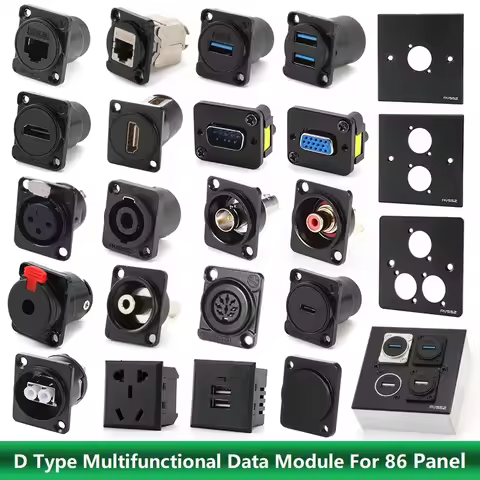D-type Multifunctional Data Module 86 Panel audio video socket XLR VGA BNC RJ45 RJ11 Jack 3.5/6.35 R