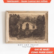 Tranh treo tường Vintage Moody Haunted House Wall Art Antique Gothic Home Decor Dark Cottagecore Art