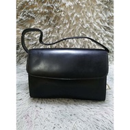 Smooth Black Leather Baguette Bag