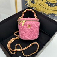 【99❤️全套】Chanel 22a手柄粉色 粗花毛呢 飯盒包水桶包野餐包