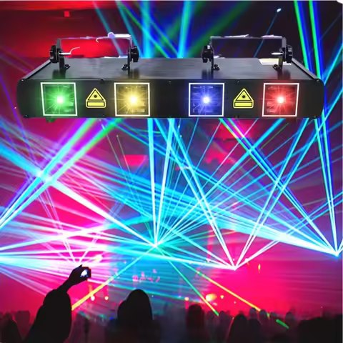 Party lights, DJ disco lights, 4-beam DMX and voice-controlled laser lights, light show stroboscopic