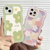 Shockproof Casing For Xiaomi Mi 11 Lite 5G NE 9T Pro 11T Pro 12T Simplicity Ins Green Flower Wave Edge Frame Phone Case Clear Soft TPU Cover