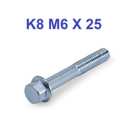PUTIH Hat BOLT / WHITE FLANGE BOLT M6 x 25MM (KEY 8)