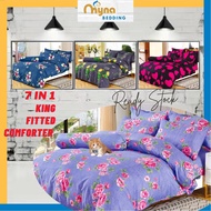 MYNA Cadar Bedsheet With Comforter Set King 7 In 1 Cotton Fitted Bedsheet With Comforter