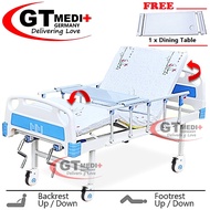 DSS-05 GT MEDIT GERMANY Double Crank 2 Turn Function Medical Hospital Nursing Bed with Mattress Dining Table Tilam Katil