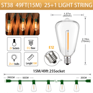 ไฟ LED ST38 33FT/49FT/65FT สำหรับตกแต่งห้องจัดปาร์ตี้กลางแจ้งกันแตกกันน้ำไฟประดับแคมป์ปิ้งงานแต่งงาน