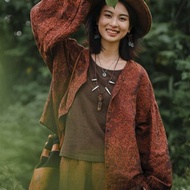 纖筏 亞麻棉提花抽褶宮廷風小短衫 寬鬆襯衫上衣