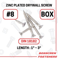 White Zinc Plated - Drywall Screw 4.2mm (#8)  x (25mm ~ 75mm) Wood Screw, Partition Screw (1 Box)