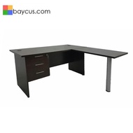 1.5m L-Shaped Study Table Set  Fixed 3 Drawers  Walnut