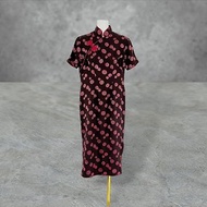 二手 咖啡紅 微亮面 織紋 輕薄 古董訂製 短袖 旗袍 PF522