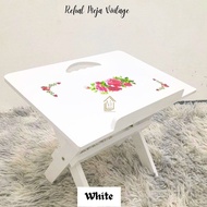 Rehal Wooden Kayu Vintage Rehal mengaji Meja mengaji boleh dilipat corak bunga hitam putih