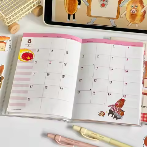 Cute Bread Thief 2026 Schedule Book with Calendar Colorful Inner Page B6 Agenda Book Cartoon Appoint