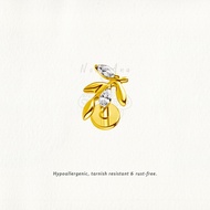 Nora Ana Gold Zircon Leaves Threaded Stud Flatback Earring Titanium ASTM-F136 Surgical Implant Grade