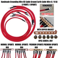 (100% PURE COPPER) Handmade Grounding Wire Kit Cable Ground Earth Cable Wire 6 8GA 5 POINTS 6POINTS