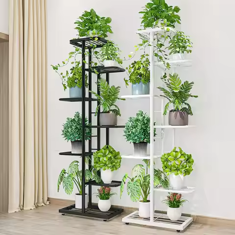 8 Tiers Metal Plant Stand, Indoor Outdoor 9 Potted Plant Holders, Tiered Plant Shelf, Metal Flower D