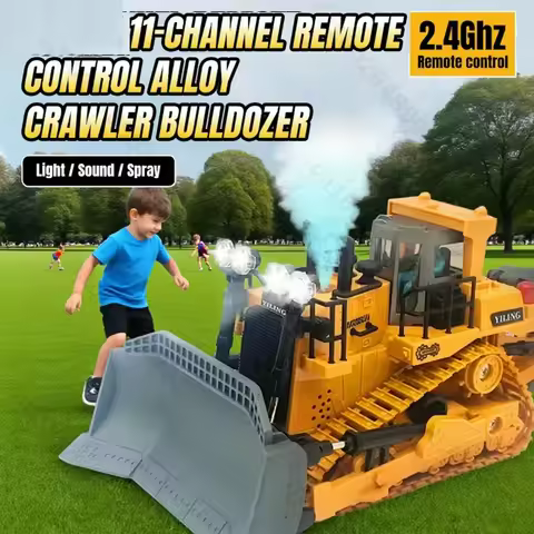 RC Bulldozer 9/11CH with Light Sound Spray 2.4Ghz Track Construction Diecast Engineering Vehicle Car