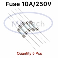 Fuse 10A250V ฟิวส์ 10A250V ฟิวส์เซรามิก 10A/250V Fuse Ceramic ฟิวส์หางหนู 1 ชุด มีจำนวน 5 ชิ้น