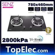 SENZ SZ-GS388 Tri-Ringz Twin Burner Gas Stove with 6.4kW 78x46 78*46 71*40 71x40 topelec build-in