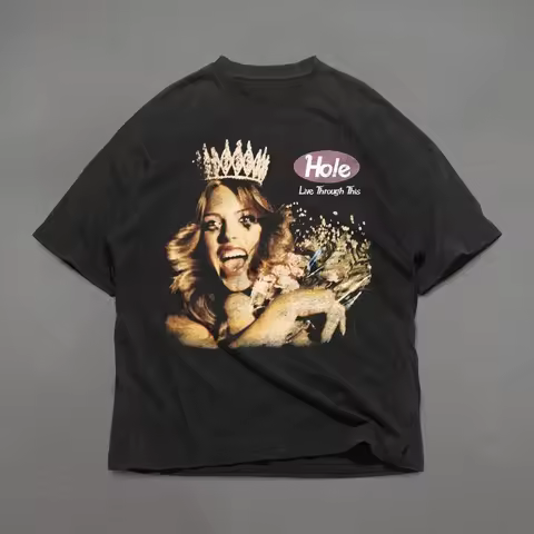 Hole Live Through This Print Cotton Short Sleeve Tshirt 90s Retro Graphic Tee Summer Men Women Vinta