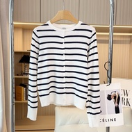 Japan 2025 UNIQLO Japanese Single Womens Modal Cotton Blend Round Neck Striped Knitted Cardigan Swea