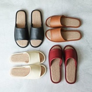 日本霜山 和風皮質透氣亞麻底防滑室內拖鞋-多款可選