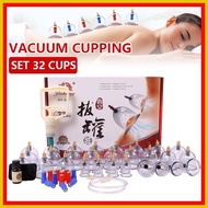 ☇ ℡ ♝ 32 Cans Vacuum Cupping Glasses Set Ventosa Pumps Suction Cups Anti-Cellulite Chinese Medicine