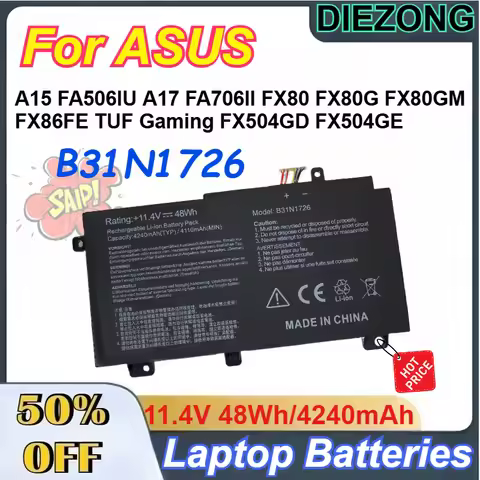 11.4V 48Wh/4240mAh B31N1726 Laptop Battery for ASUS A15 FA506IU A17 FA706II FX80 FX80G FX80GM FX86FE