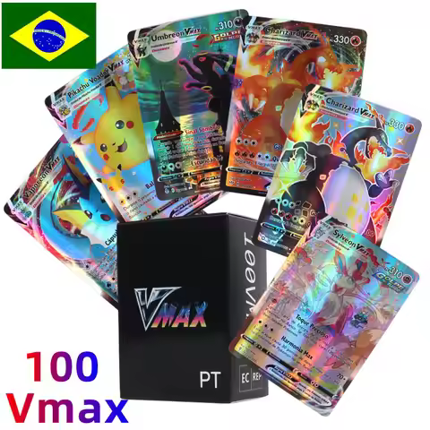 100Pcs Portuguese Pokemon Cards Holographic Vstar Vmax GX Letter with Rainbow Arceus Shiny Charizard