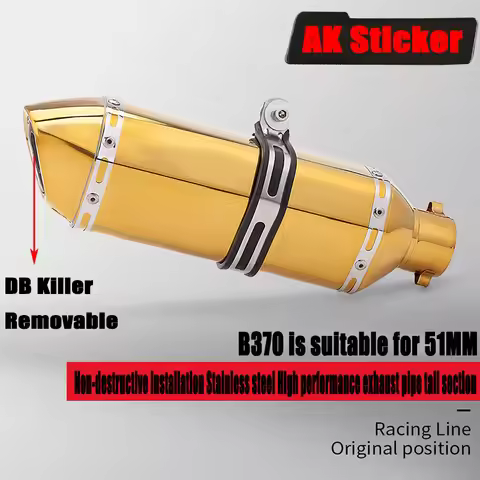 Universal 51mm Motorcycle Exhaust 370MM Muffler Escape Moto with DB Killer For PCX125 FZ1N Z900 CBR5