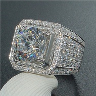Luxury Shining Full Crystal Rhinestone Men Rings AAA Cubic Zirconia Silver Color Male Band Ring Jewe
