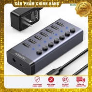 Bộ HUB chia 7 cổng USB 3.0 5Gbps vỏ nhôm công tắc Ugreen 90305 (kèm n.gu.ồ.n 12V2A) cao cấp