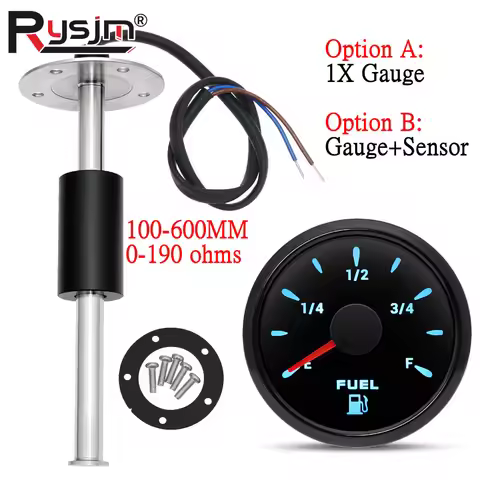 0-190Ω Fuel Float Sensor + Fuel Level Gauge(Option) 7 Color Backlight Fuel Tank Level Gauge With Ala