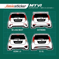 Sticker Kereta Perodua Myvi, Sticker Belakang, Custom Warna dan Nombor Plate.