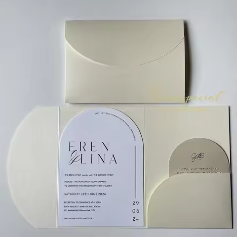 20PCS Shimmer Ivory Tri-Fold Invitation Covers – Blank Pocketfold Card Holder for DIY Wedding Invita